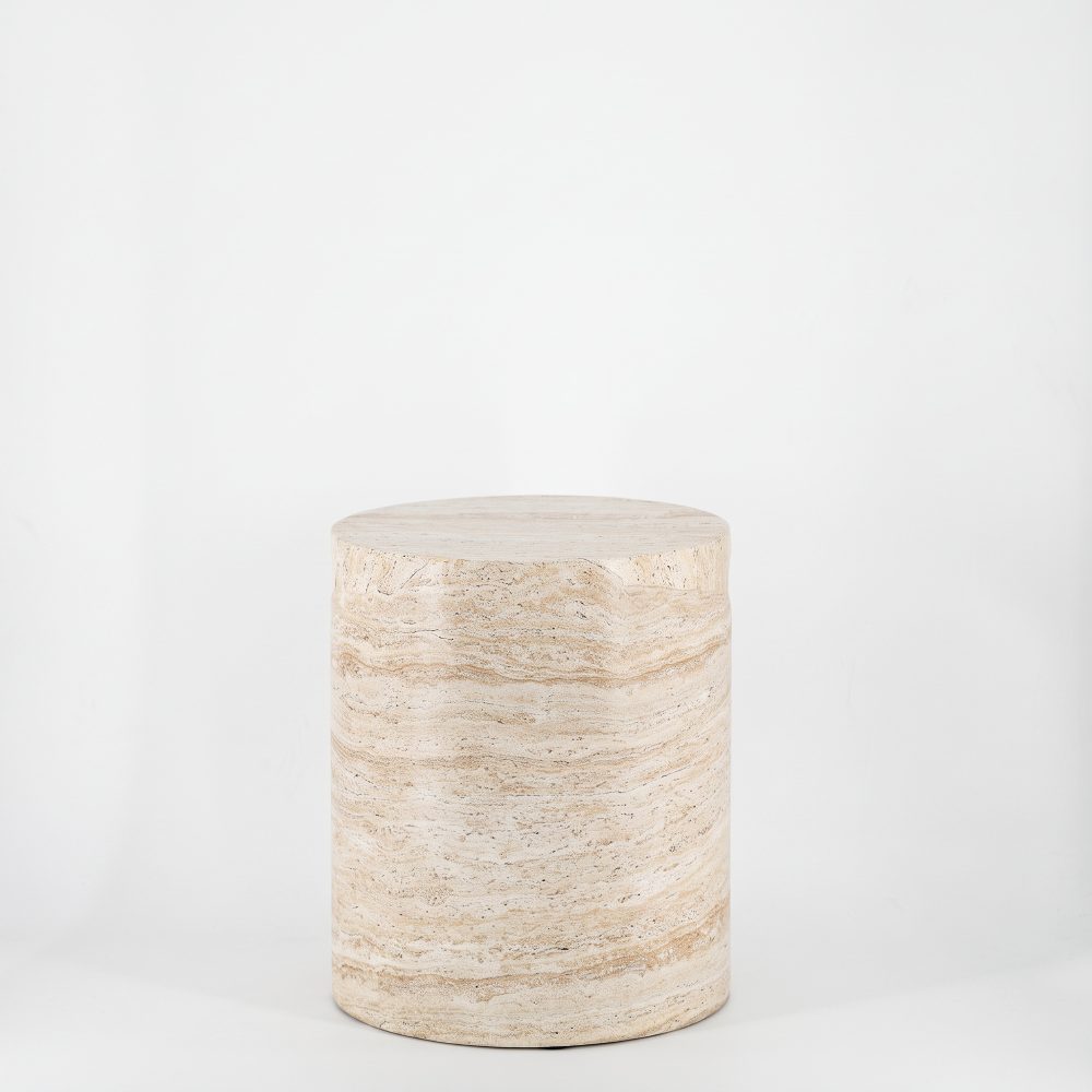 Mougins Faux Travertine MGO Cylinder Side Table Stool Natural Stone 41cm