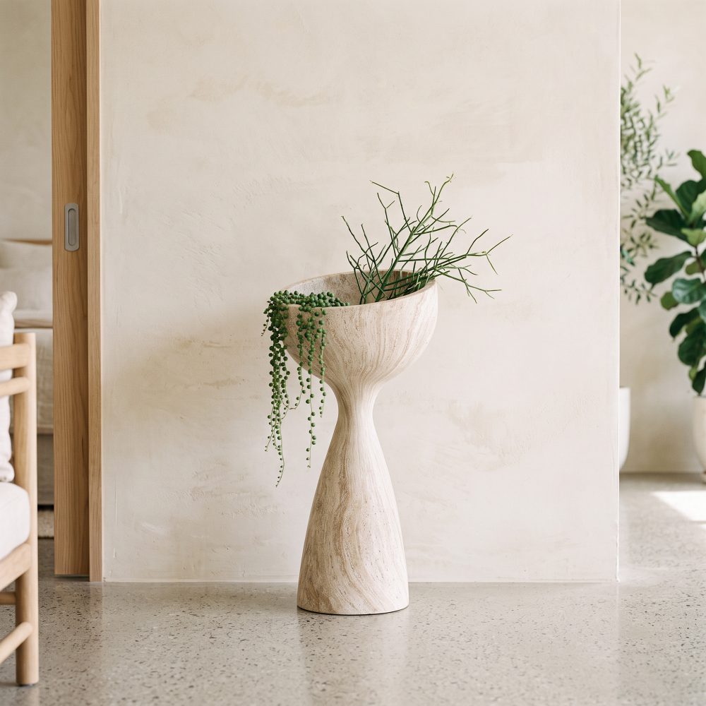 Faux Travertine Pedestal Planter Pot with Drainage Hole Natural Sand