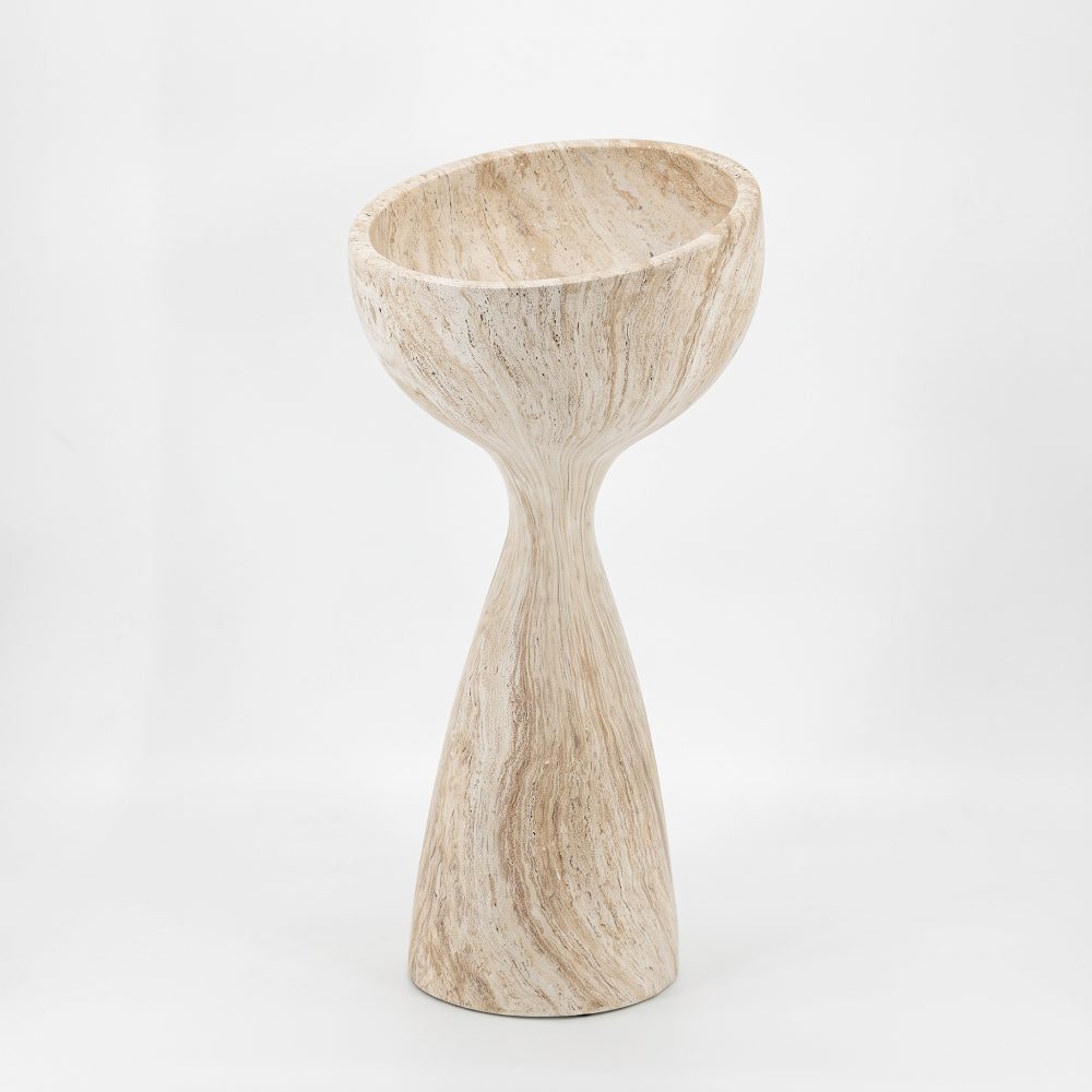 Faux Travertine Pedestal Planter Pot with Drainage Hole Natural Sand