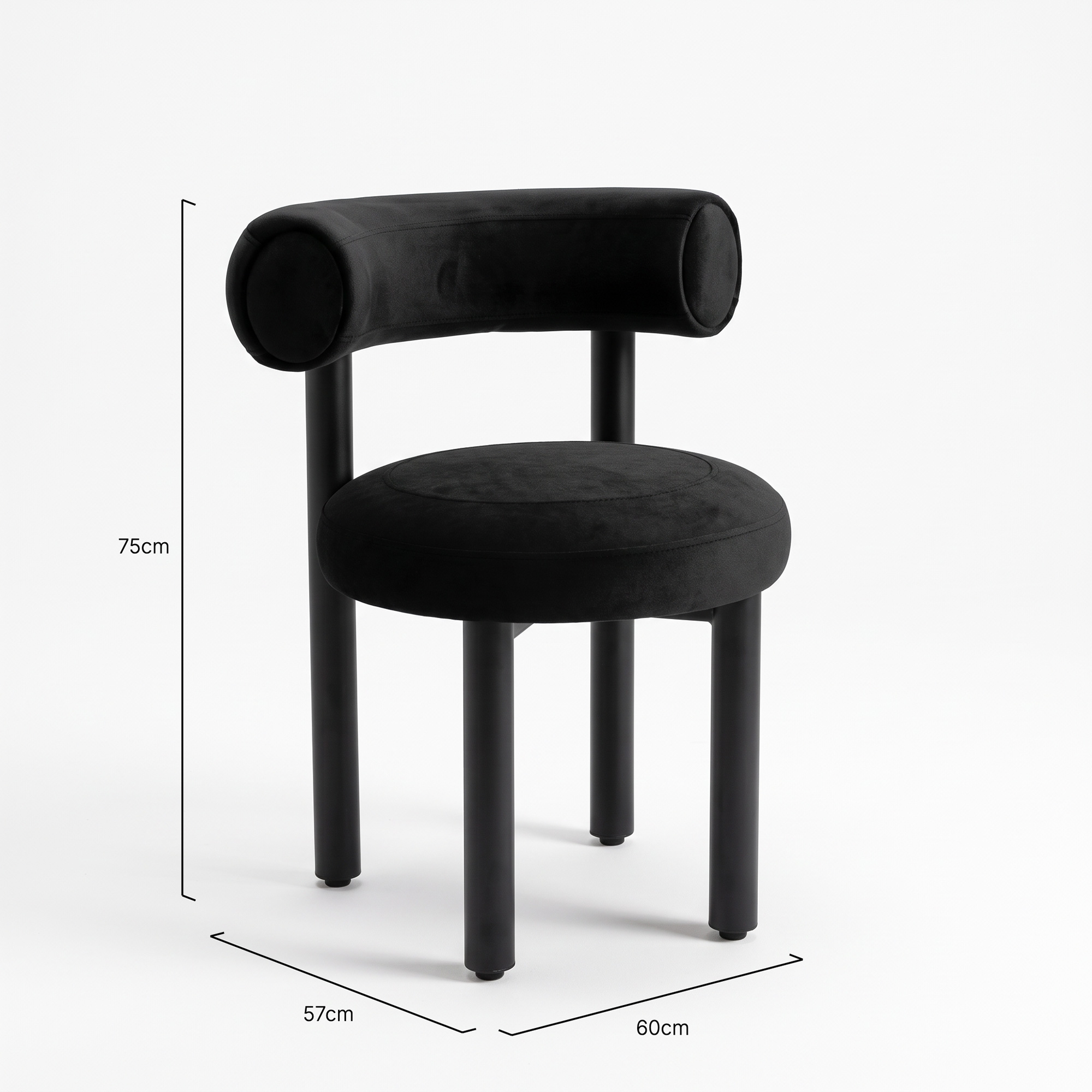 Mougins Bolster Velvet Dining Chair – Powder-Coated Steel Frame Black Mougins Bolster Velvet Dining Chair – Powder-Coated Steel Frame Black