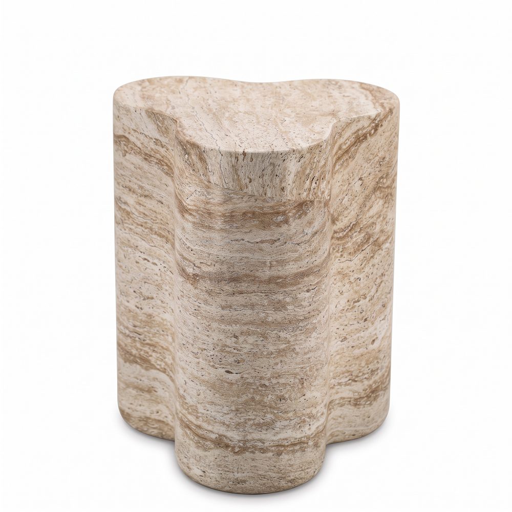 Mougins 46cm Scalloped MGO Travertine Look Outdoor Side Table & Plant Stand