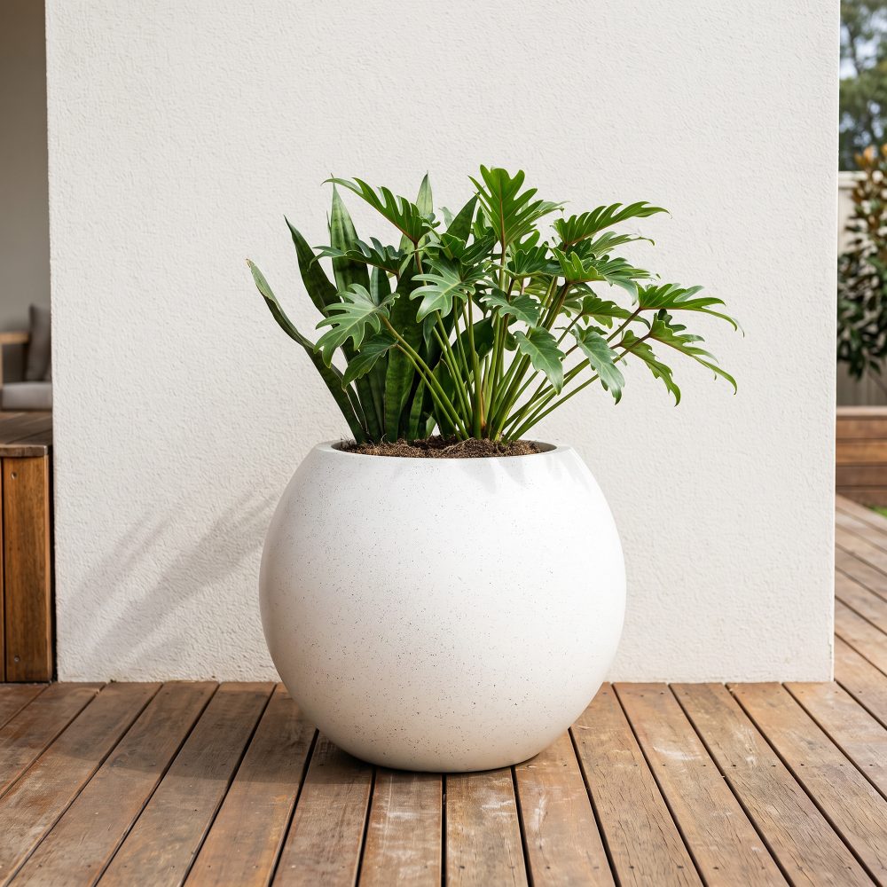 Mougins 43cm All-Weather MGO Stone Planter - Speckled Chalk White
