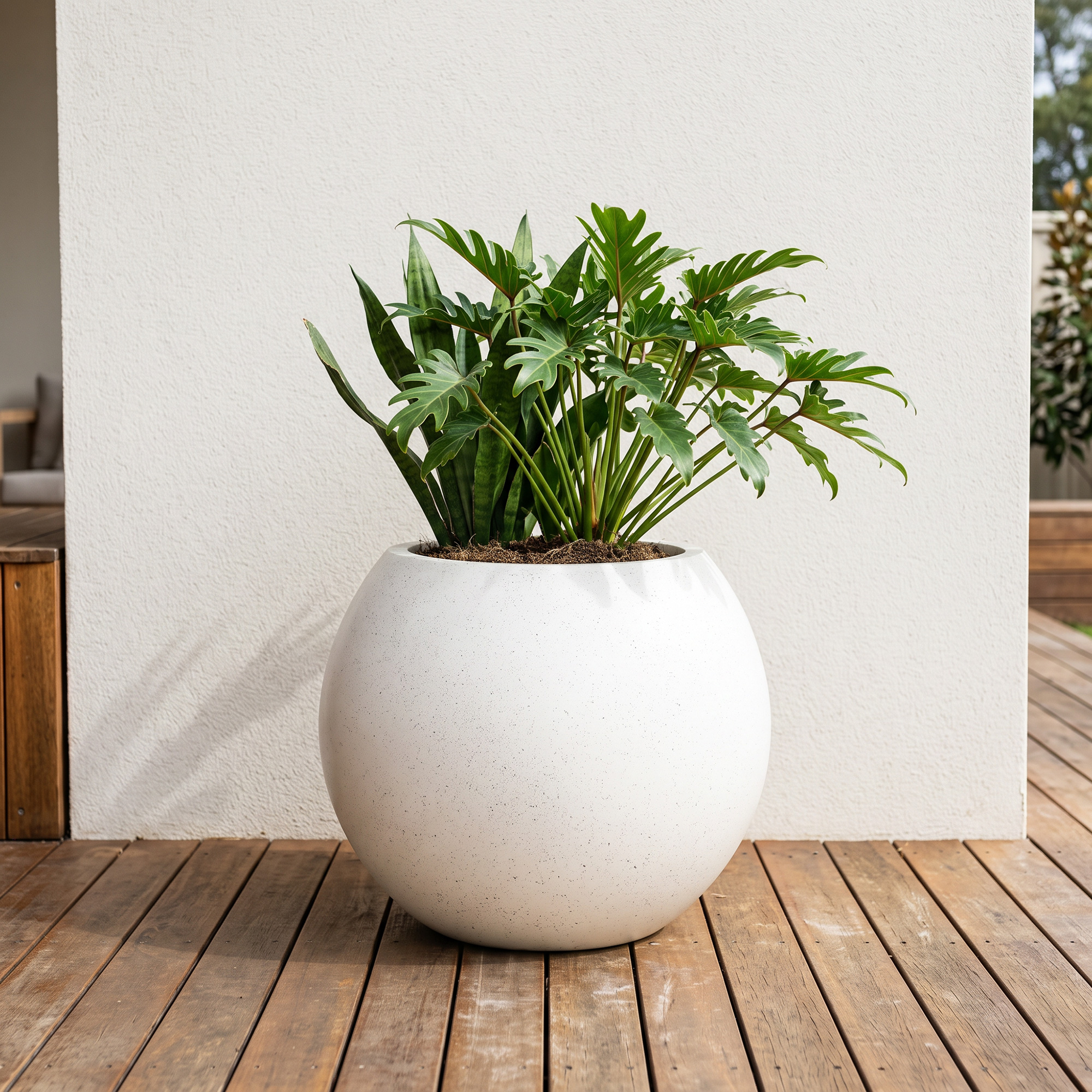 Mougins 43cm All-Weather MGO Stone Planter - Speckled Chalk White
