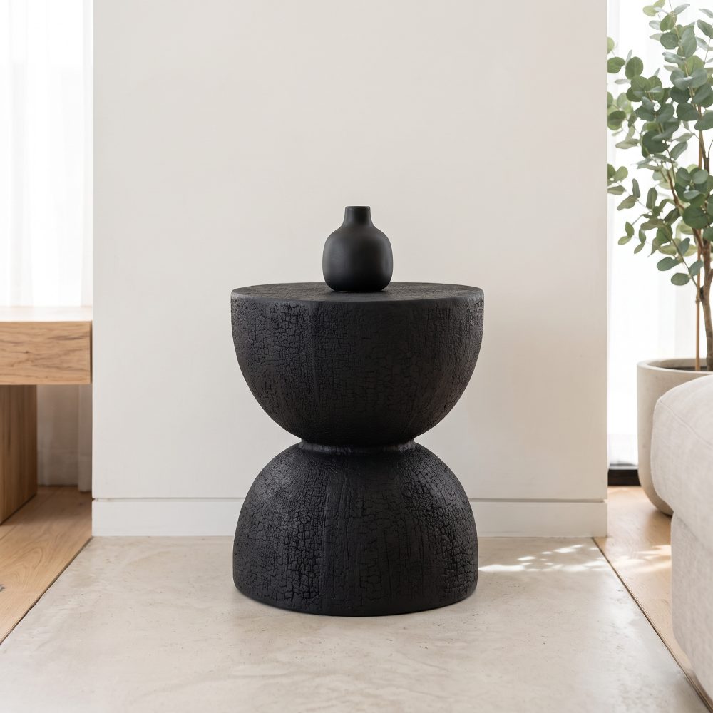 mougins 47cm Hourglass MGO Stone Accent Table & Plant Stand - Matte Black