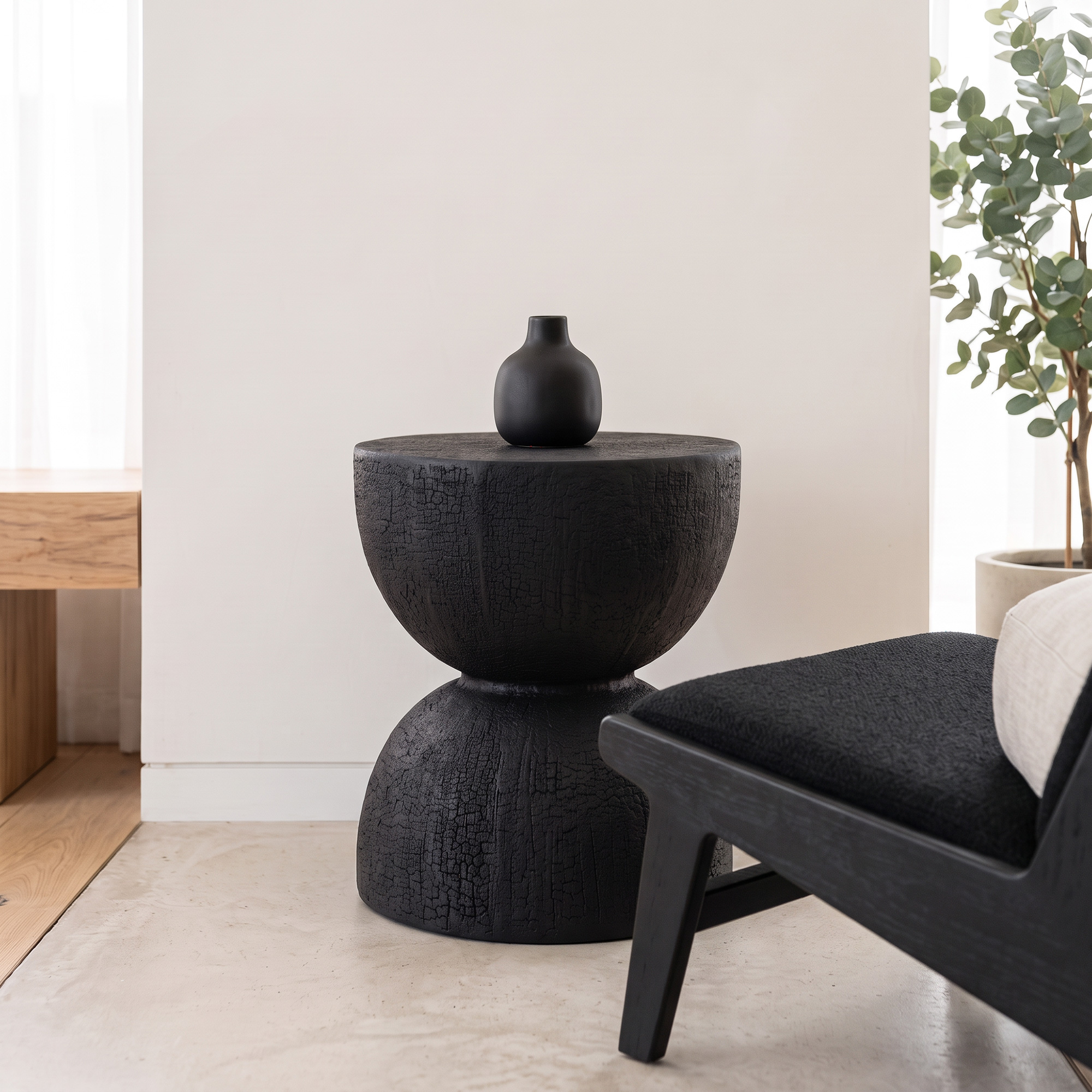 mougins 47cm Hourglass MGO Stone Accent Table & Plant Stand – Matte Black mougins 47cm Hourglass MGO Stone Accent Table & Plant Stand – Matte Black