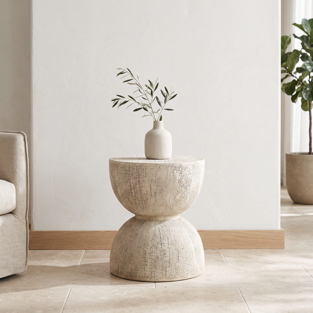 mougins 47cm Hourglass MGO Stone Accent Table & Plant Stand - Chalk White